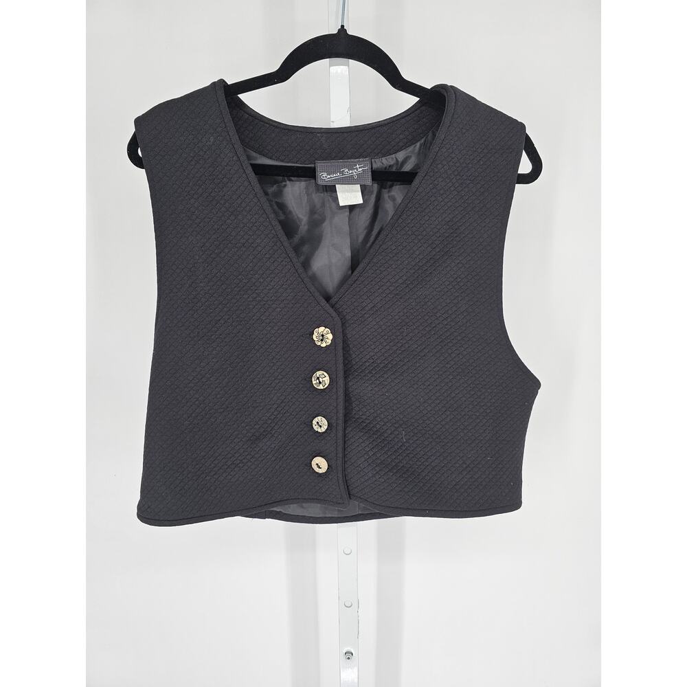 Vintage 1990s Bonnie Boynton Womens Sz XL Button Front Black Quilted Vest Crop